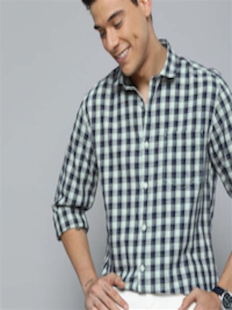 Buy Mast And Harbour Men Navy Blue And Off White Shepherd Checked Pure Cotton Casual Shirt Shirts