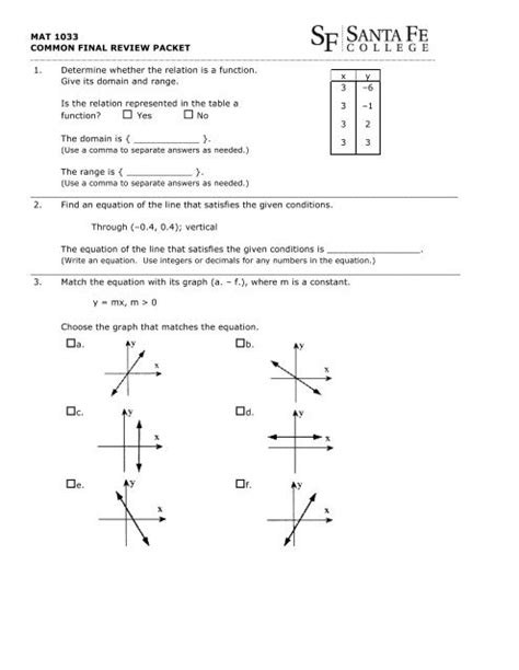 MAT 1033 Common Final Review