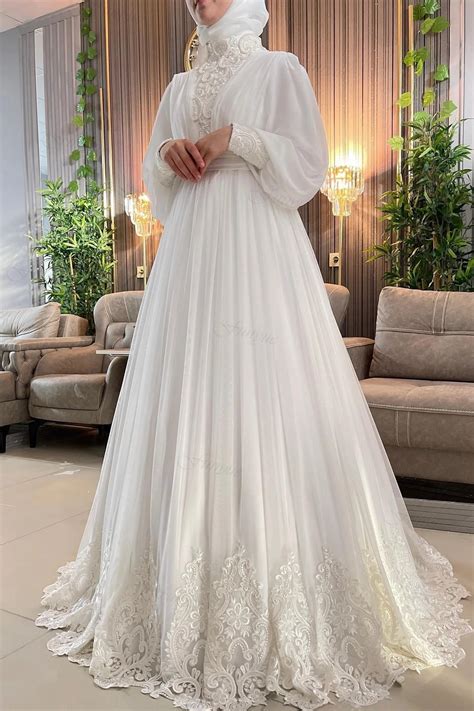 Elegant Lace Muslim Wedding Dresses 2023 Dubai Arabic Tanya Bridal