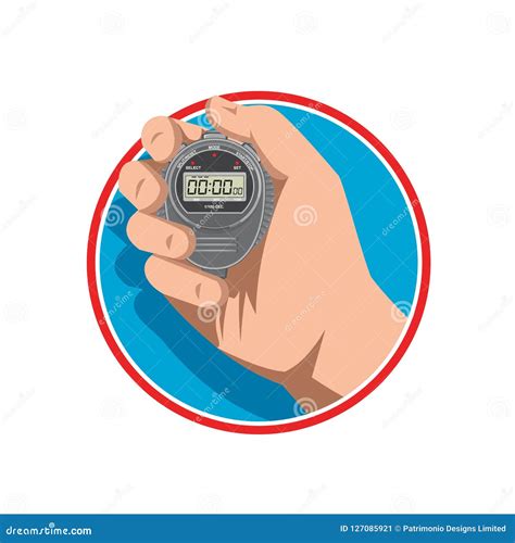 Hand Holding Digital Stopwatch Retro Style Stock Vector Illustration