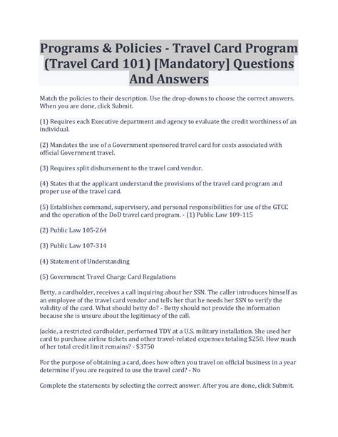 Programs & Policies - Travel Card Program (Travel Card 101) [Mandatory