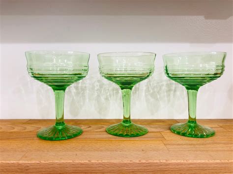 Vintage Anchor Hocking Circle Green Uranium Glass Sherbert Etsy