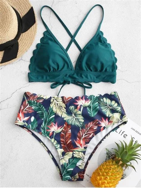 Sexy Leaf Print Bikini Women Swimsuit Bandeau Biquini Swimwear Female