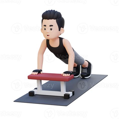 3d Sporty Male Character Performing Inline Push Up Exercise At The Gym 25213768 Png