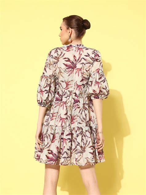 Floral Print Puff Sleeve Fit And Flare Dress Yufta Store