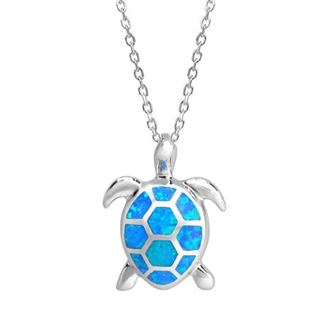 Sterling Silver Sustainable Blue Opal Molokinin Sea Turtle Pendant Island By Koa Nani