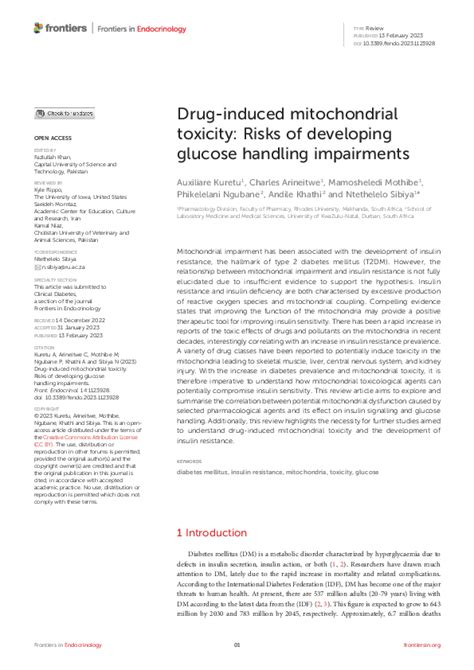 Pdf Mitochondrial Toxicity From Drugs And Its Link To Insulin Resistance