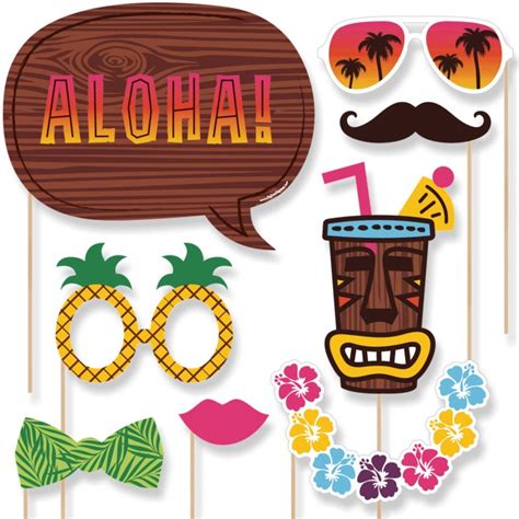 Big Dot Of Happiness Tiki Luau Tropical Hawaiian Summer Party Photo Booth Props Kit 20 Count