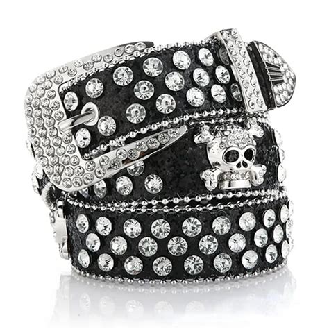 Ceinture Diamant Avec Crane En Simili Cuir Noire