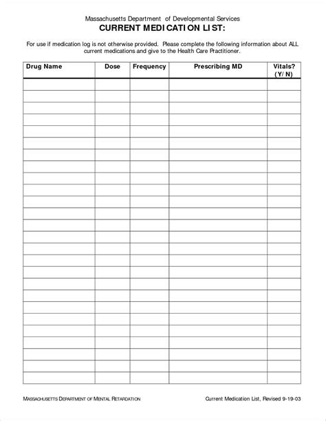 Printable Medication Checklist Template