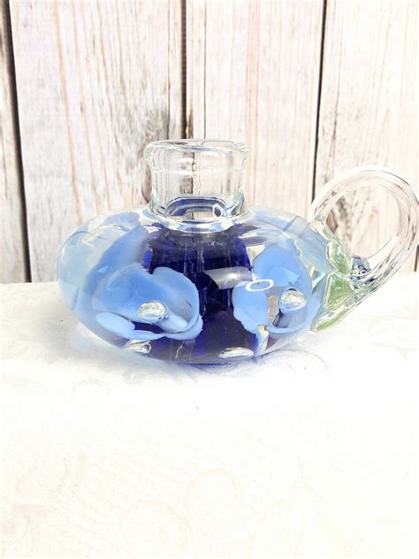 Vintage Joe St Clair Art Glass Blue Floral Paperweight Candle Etsy