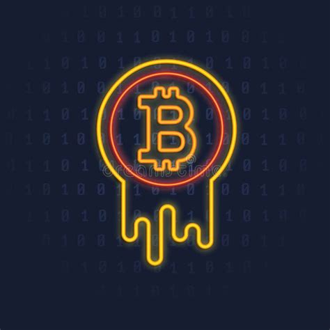 Neon Bitcoin Logo Crypto Currency Illuminated Glowing Icon Sign Stock