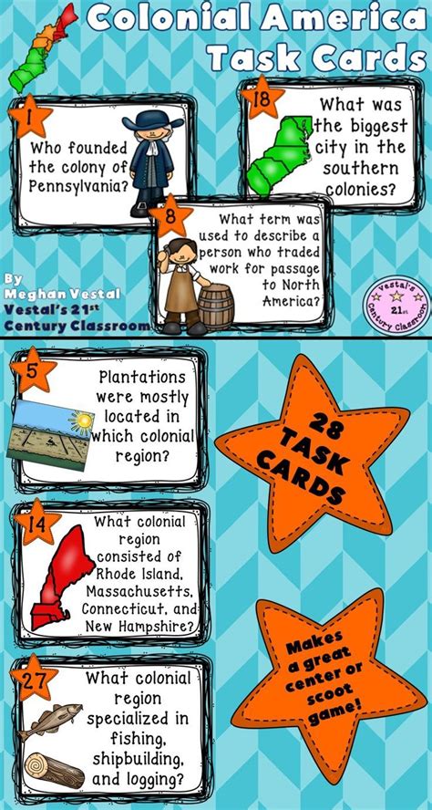 Colonial America Task Cards Are A Great Resource For Reviewing