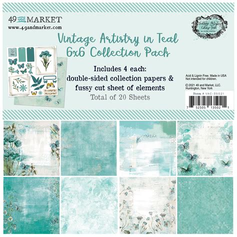 49 And Market Collection Pack 6X6 Vintage Artistry In Teal 752505135021