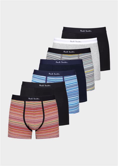 Signature Stripe And Plain Long Boxer Briefs Seven Pack