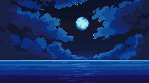 Moon And Sea Pixel Art Background Opengameart Org