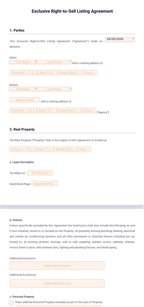 Exclusive Right To Sell Listing Agreement Sign Templates Jotform