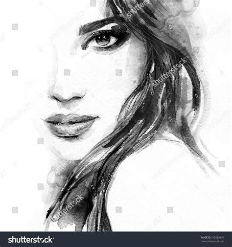 Abstract Woman Face Fashion Illustration Watercolor Stock Illustration