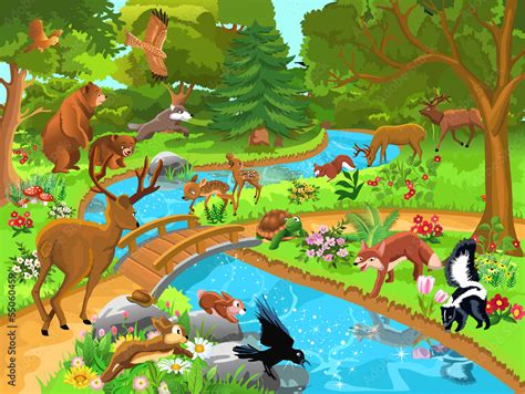 wild animals living in the forest Stock Vector | Adobe Stock