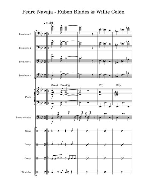 Pedro Navaja Ruben Blades And Willie Colòn Sheet Music For Piano Trombone Bass Guitar Bongo