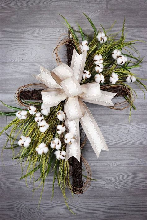 Door Wreaths Cross Wreath Cotton Wreath Everyday Wreaths For Front