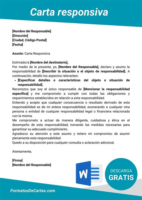 Cartas Responsivas Formatos Modelos Y Ejemplos Para Descargar En Word 【 2025 】 Formatos De