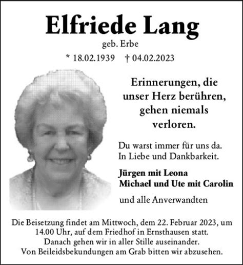 Traueranzeigen Von Elfriede Lang Vrm Trauer De