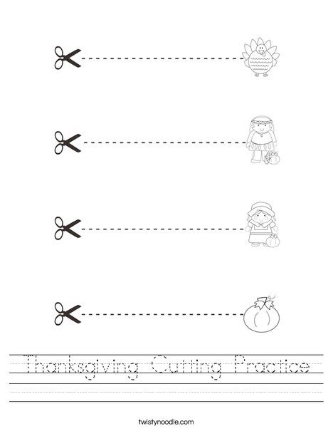 Thanksgiving Cutting Practice Worksheet Twisty Noodle