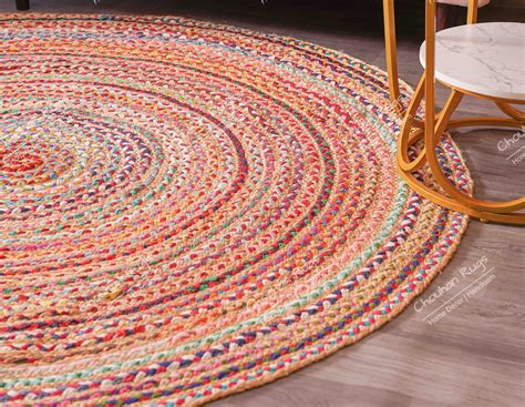 Cotton Multi Color Round Rugs Indian Handmade Jute Cotton Round