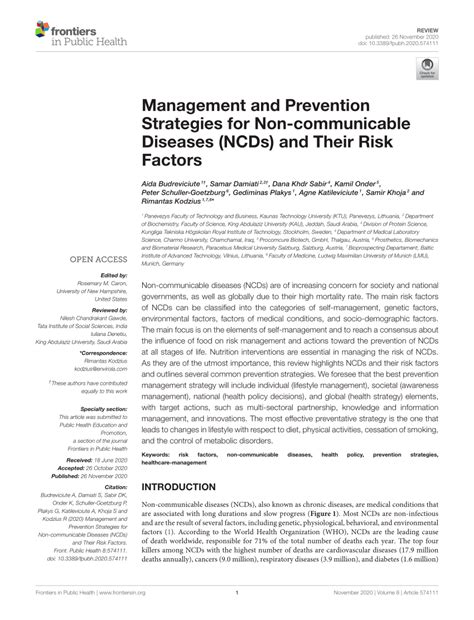 Pdf Management And Prevention Strategies For Non Communicable Diseases Ncds And Their Risk