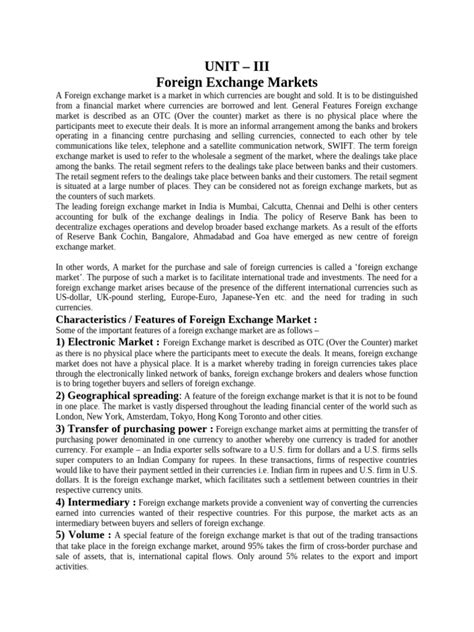 UNIT-III, IFM Handouts | PDF | Foreign Exchange Market | Exchange Rate