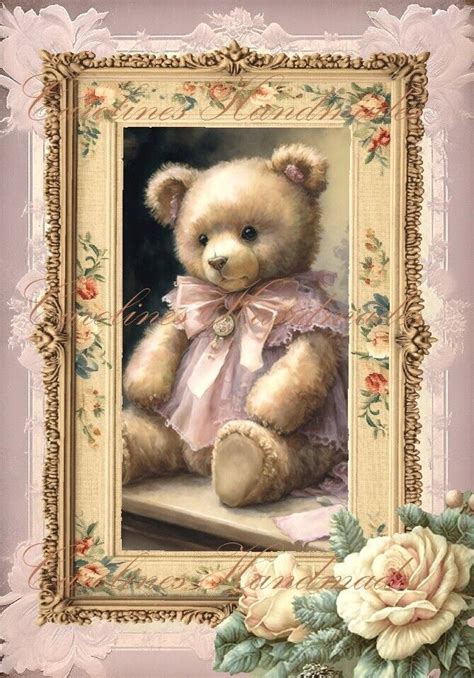 Shabby Chic Teddy Bear Designer Cotton Fabric Quilt Block Multi Size