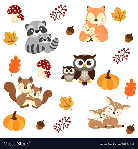 Cute woodland animals in autumn Royalty Free Vector Image