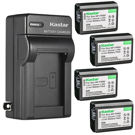 Kastar 4 Pack NP FW50 Battery And AC Wall Charger Replacement For Sony