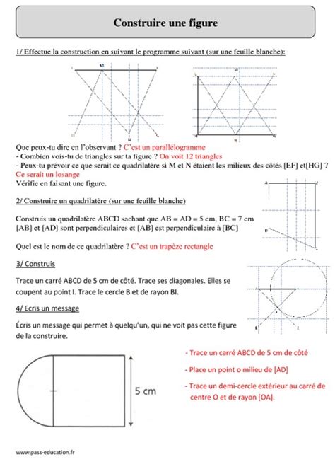 Construire Une Figure Cm2 Exercices Corrigés Géométrie Mathématiques Cycle 3 Pass