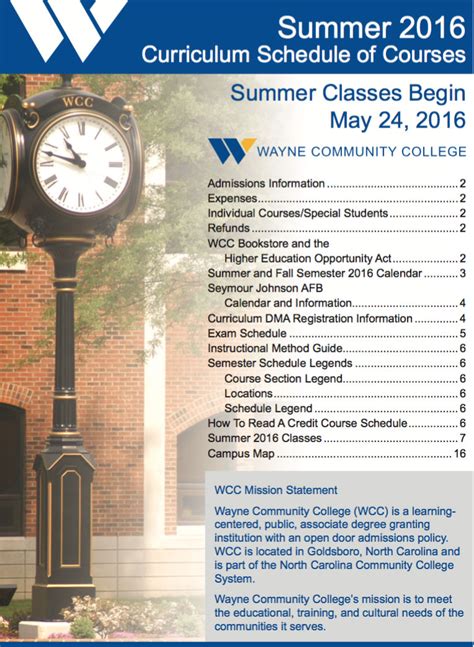 Summer Schedule Wayne Community College Goldsboro NC