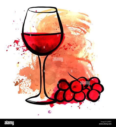 Un Disegno Di Un Bicchiere Di Vino Rosso Con Uve E Dagli Spruzzi Di