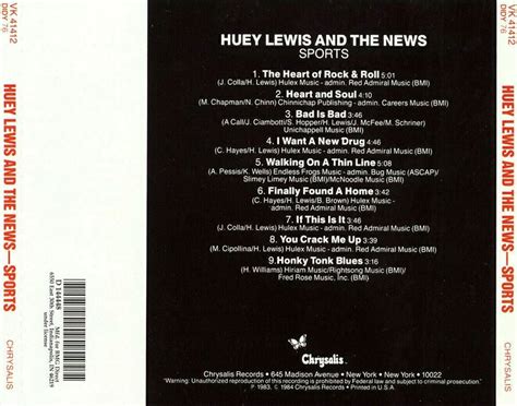 Car Tula Trasera De Huey Lewis The News Sports Portada