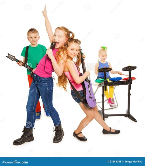 Girl Singing And Children Playing As Rock Group Stock Photo Image Of