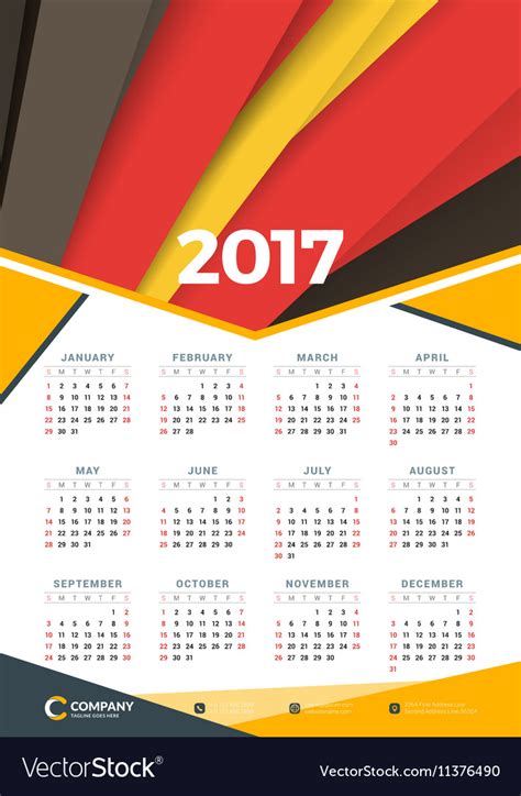 Wall Calendar Poster For 2017 Year Design Print Vector Image