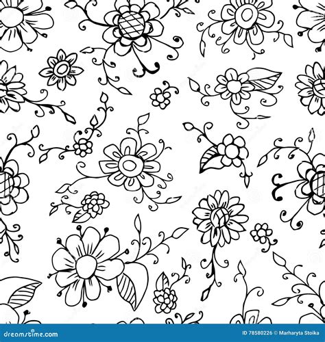 Floral Seamless Pattern Background Vector Beautiful Plant Black And