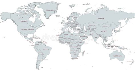 Mapa Digital Del Mundo Sobre Fondo Blanco Con Nombres De Lugares Stock