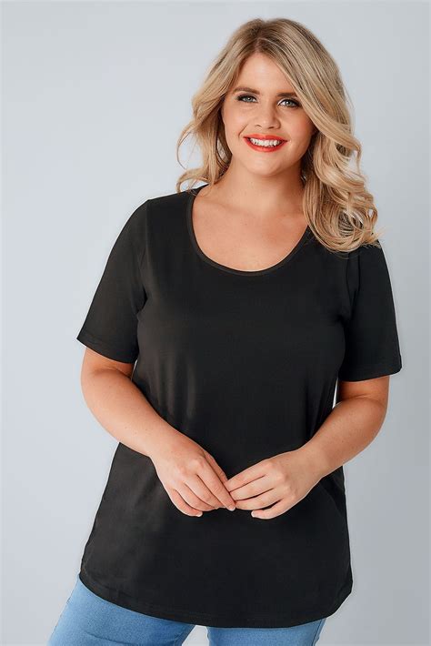 Black Scoop Neck Basic T Shirt Plus Size 16 To 36