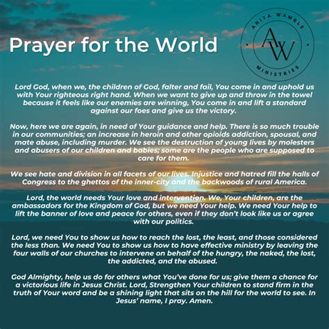 Prayer For The World Anita Wamble Ministries