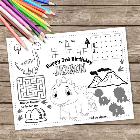 Craft Supplies Tools Dino Party Favor Dinosaur Placemat Dinosaur