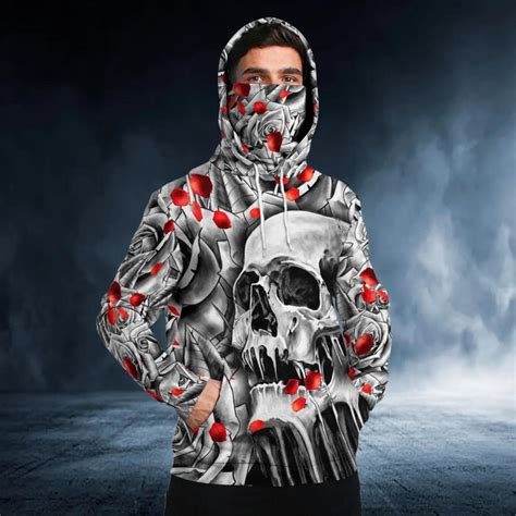 Black And White Roses Skull Bandana Hoodie Skull And Viking Graphic