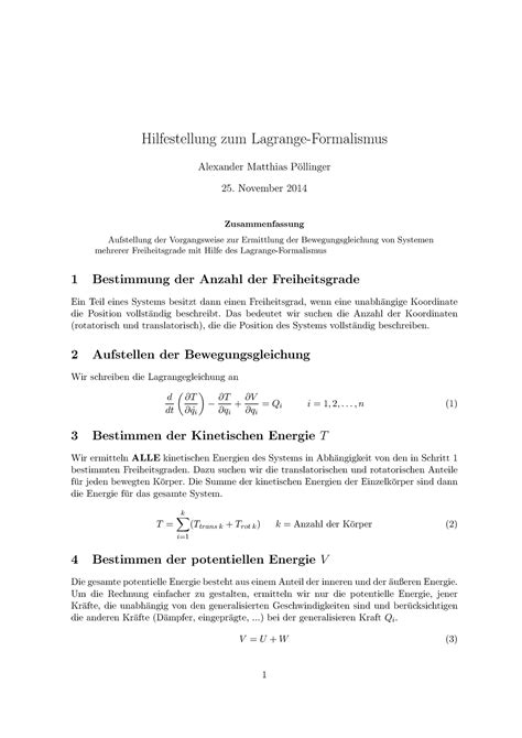 Hilfestellung Lagrange Hilfestellung Zum Lagrange Formalismus