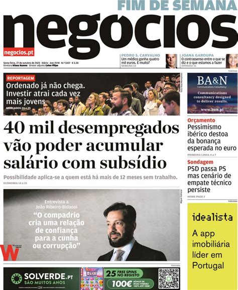 Capa Jornal De Negócios 27 Outubro 2023 Capasjornaispt