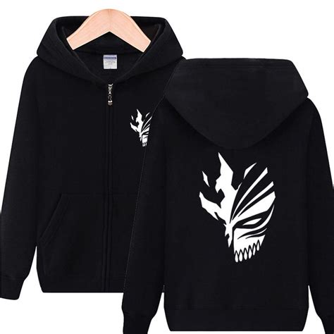 Bleach Jackets Kurosaki Ichigo Mask Anime Printed Long Sleeve Hooded