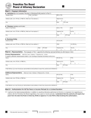 Fillable Online Ftb Ca FTB 3520 Power Of Attorney Declaration Power